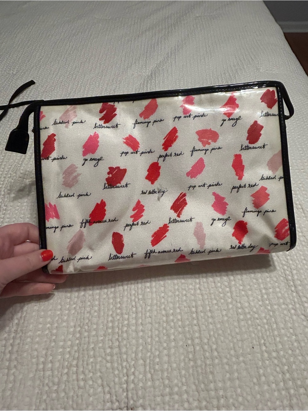 kate spade Red & Pink Brushstroke Cosmetic Pouch with Black Trim - Picture 3 of 7